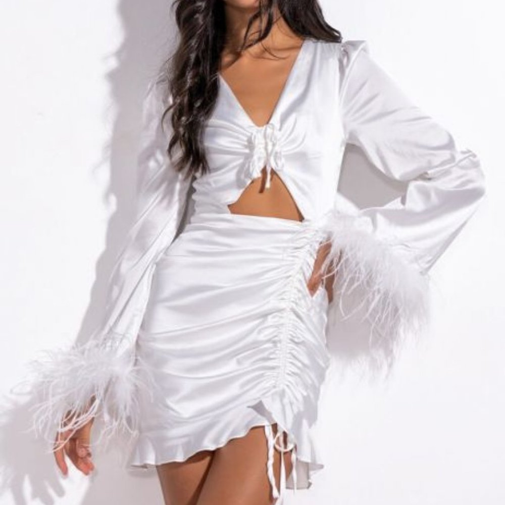 Feather Cuff Mini Dress